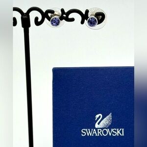 Swarovski Earrings Purple Circle Round Crystal Post Stud Pierced Silver